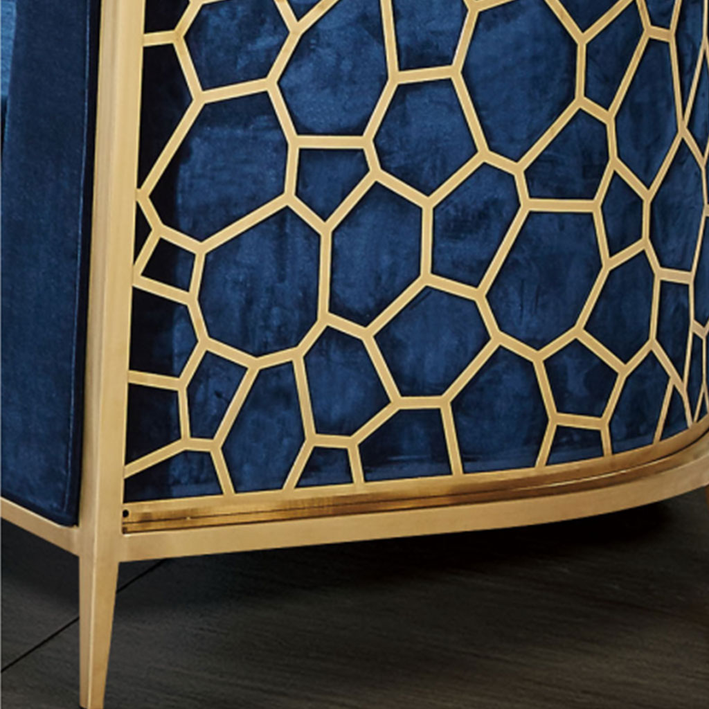 Navy Blue Velvet & Gold 3-Seater Sofa