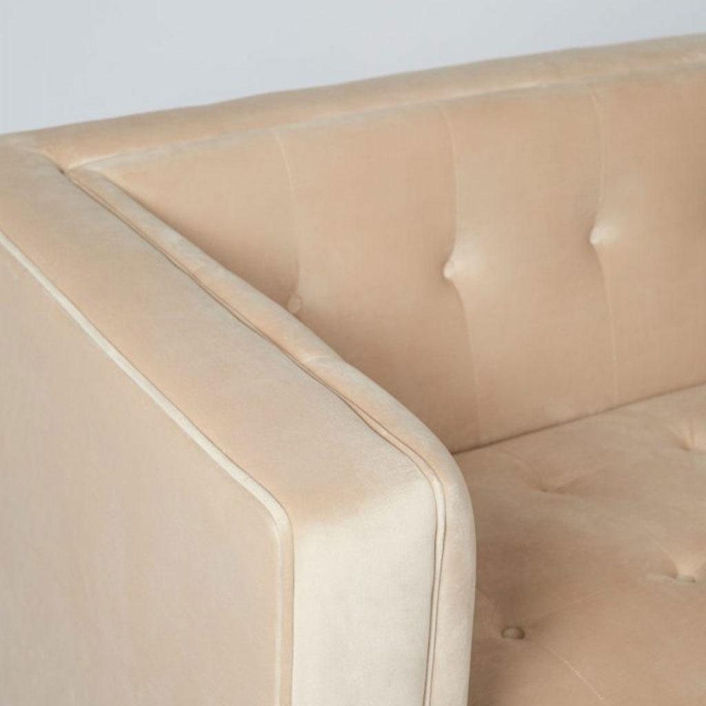 Beige Velvet & Gold Metal 3-Seater Sofa