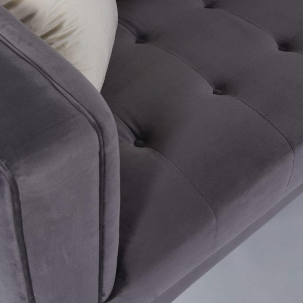 Grey Velvet & Gold Metal 3-Seater Sofa