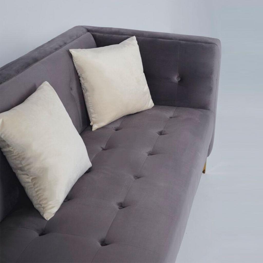 Grey Velvet & Gold Metal 3-Seater Sofa